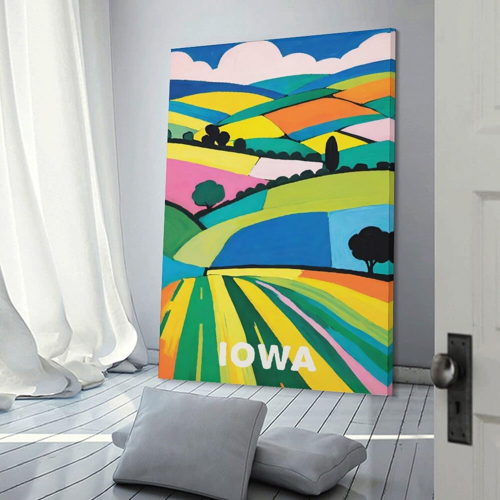 Junmoney Frame-Style-3 Hanging Wall Art Rainbow Iowa Print, 20X30inch(50X75cm), For Entryway, Lounge Links Or Small Walls, A Neat Decor Update For Hallways