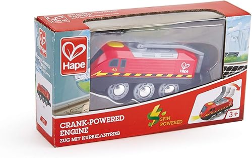 Miniatura 5 de Hape Tren de manivela Funciona con botón, motor cinético recargable y luces, juguete para niños para tren, acabado rojo, juego sostenible para niños