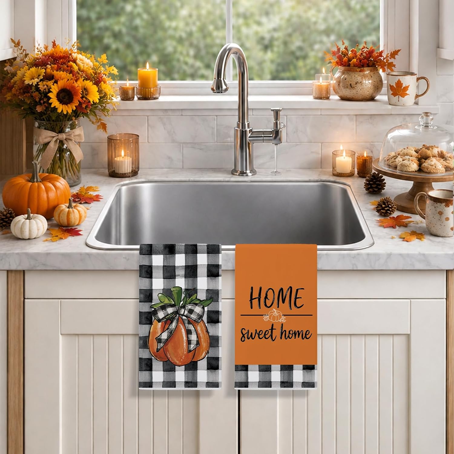 Fall Kitchen Towels 18x26 Inch Set of 2 Autumn Thanksgiving Kitchen Decor