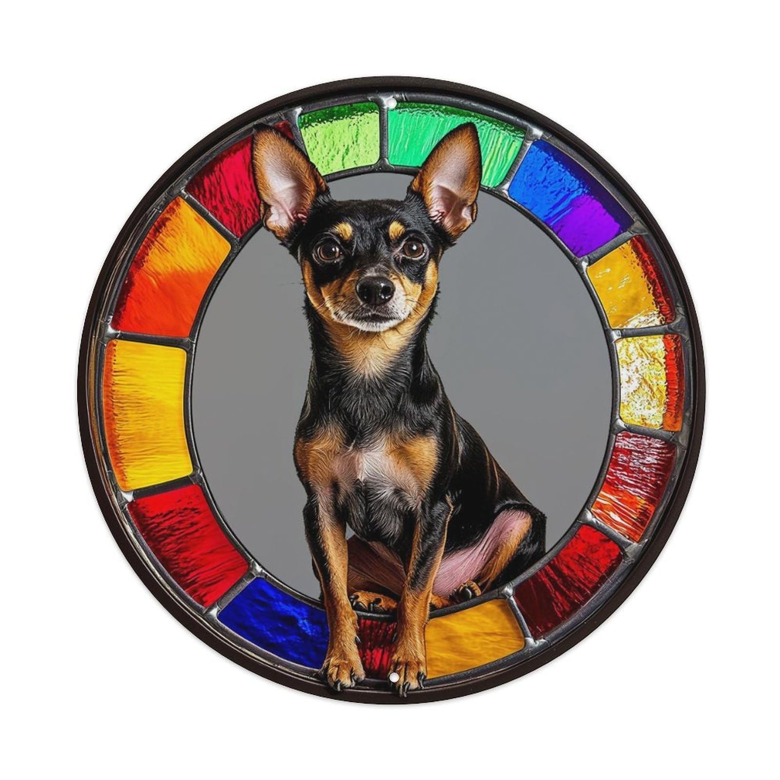 Stained Glass Dog Portrait Round Tin Sign Vintage Metal Sign Home Bar Garden Indoor & Outdoor Wall Decor Retro Metal Poster 8x8 Inch