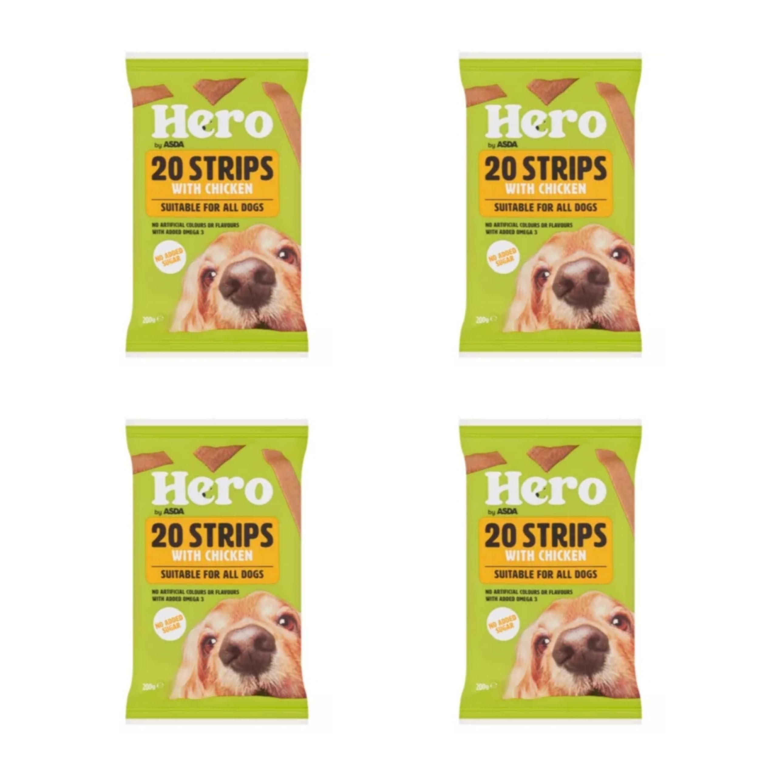 Bizzal Hero by ASDA Chicken Strips Dog Treats, No Artificial Colours or Flavours, with Omega 3, 4 x 200g (80 Strips)