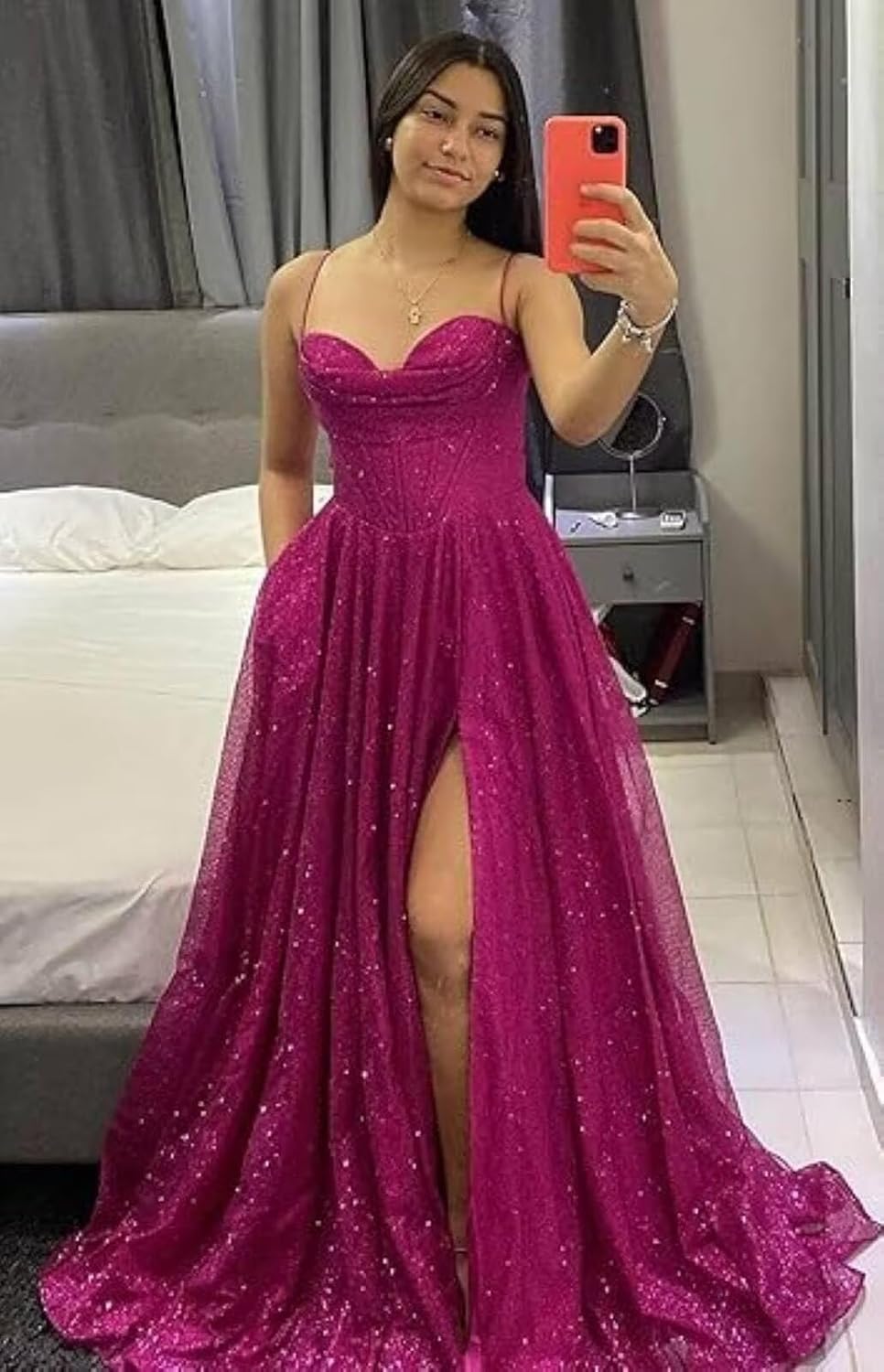 Women's Sparkly Tulle Prom Dress Spaghetti Straps Long Formal Evening Party Gowns