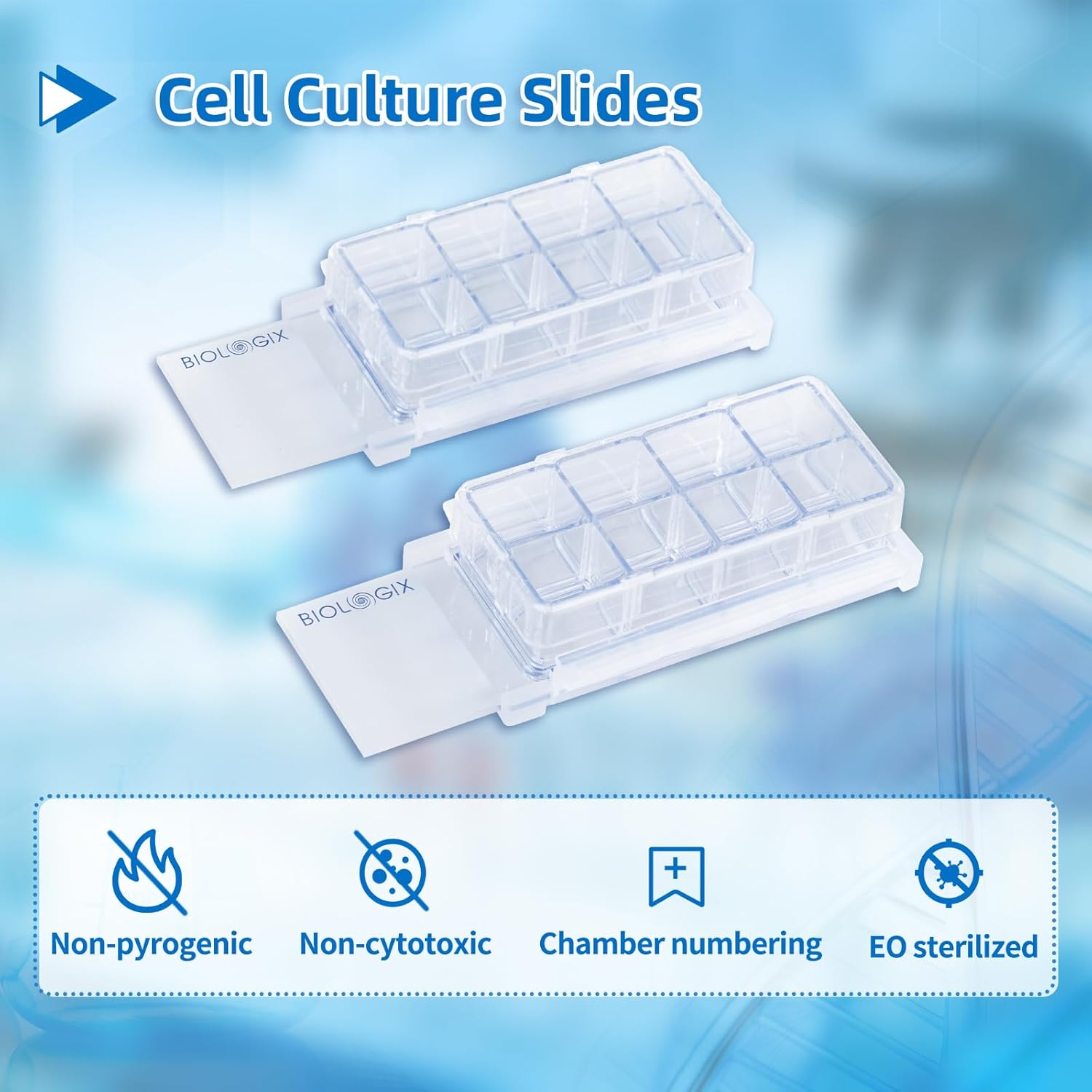 Cell Culture Chamber Slide, 8-Well, PS Frame, Glass Slide, PP Holder, Sterile, Case of 12 - Image 3