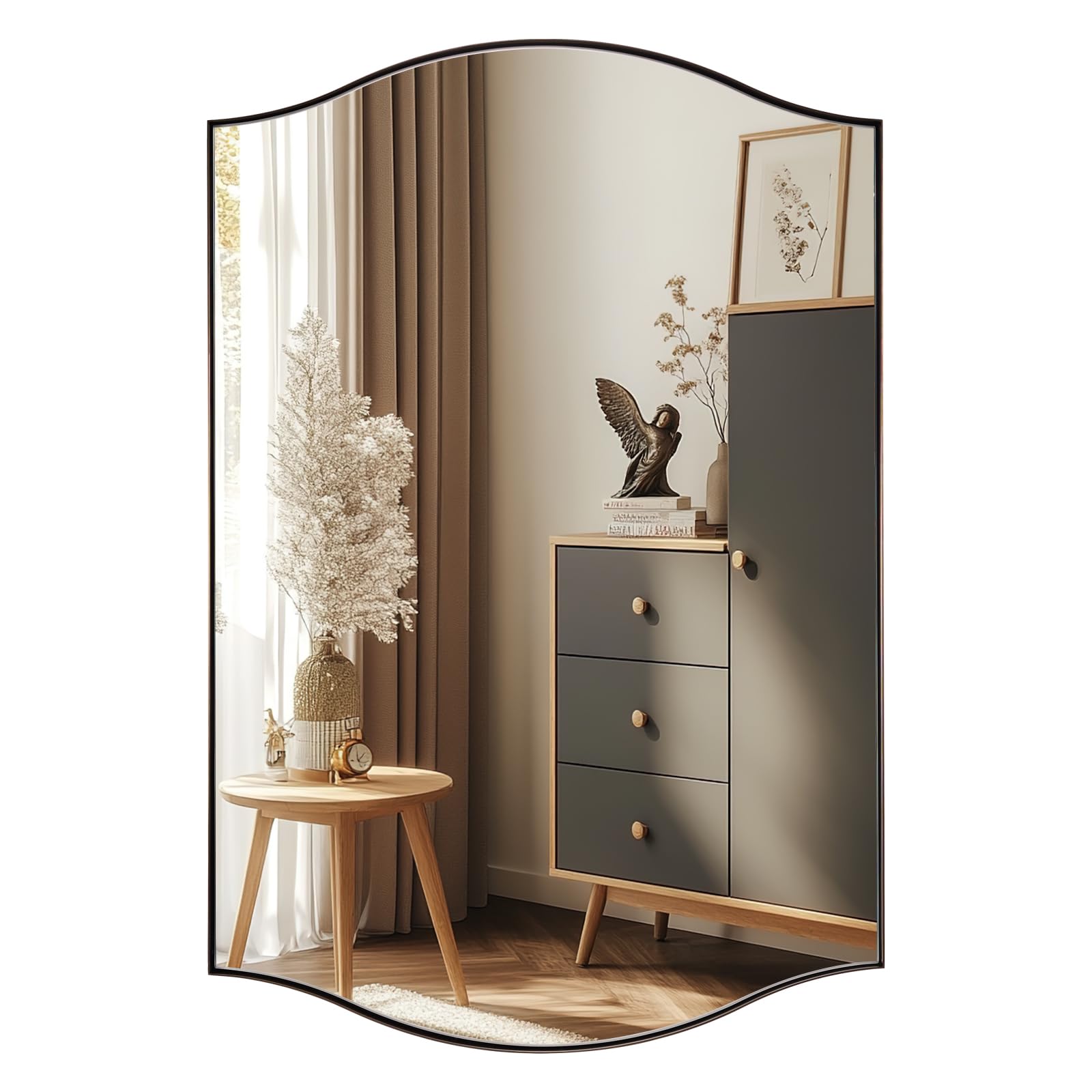 ANDY STAR 24"x36" Bronze Bathroom Mirror, Rectangle Scalloped Wall Mirror in Stainless Steel Metal Frame, Modern Brushed Bronze Finish with Curved Edge Design, Wall-Mount Vertically or Horizontally