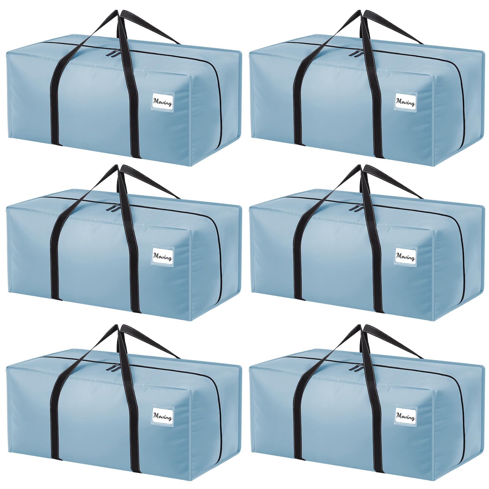 Dntorx 6 Pack 120L Heavy Duty Moving Bags, Waterproof Clothes Storage Bag, Large Packing Box with Zips for Clothes Moving Travelling Camping Garden Tools Christmas Storage Containers Light Blue