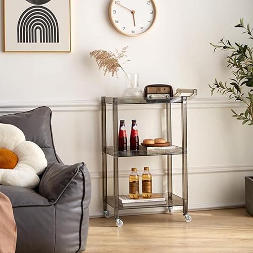 Miniatura 9 de QQXX Carrito de barra de acrílico, carrito rodante de 3 niveles con ruedas y asa, organizador de almacenamiento de mesa auxiliar transparente,