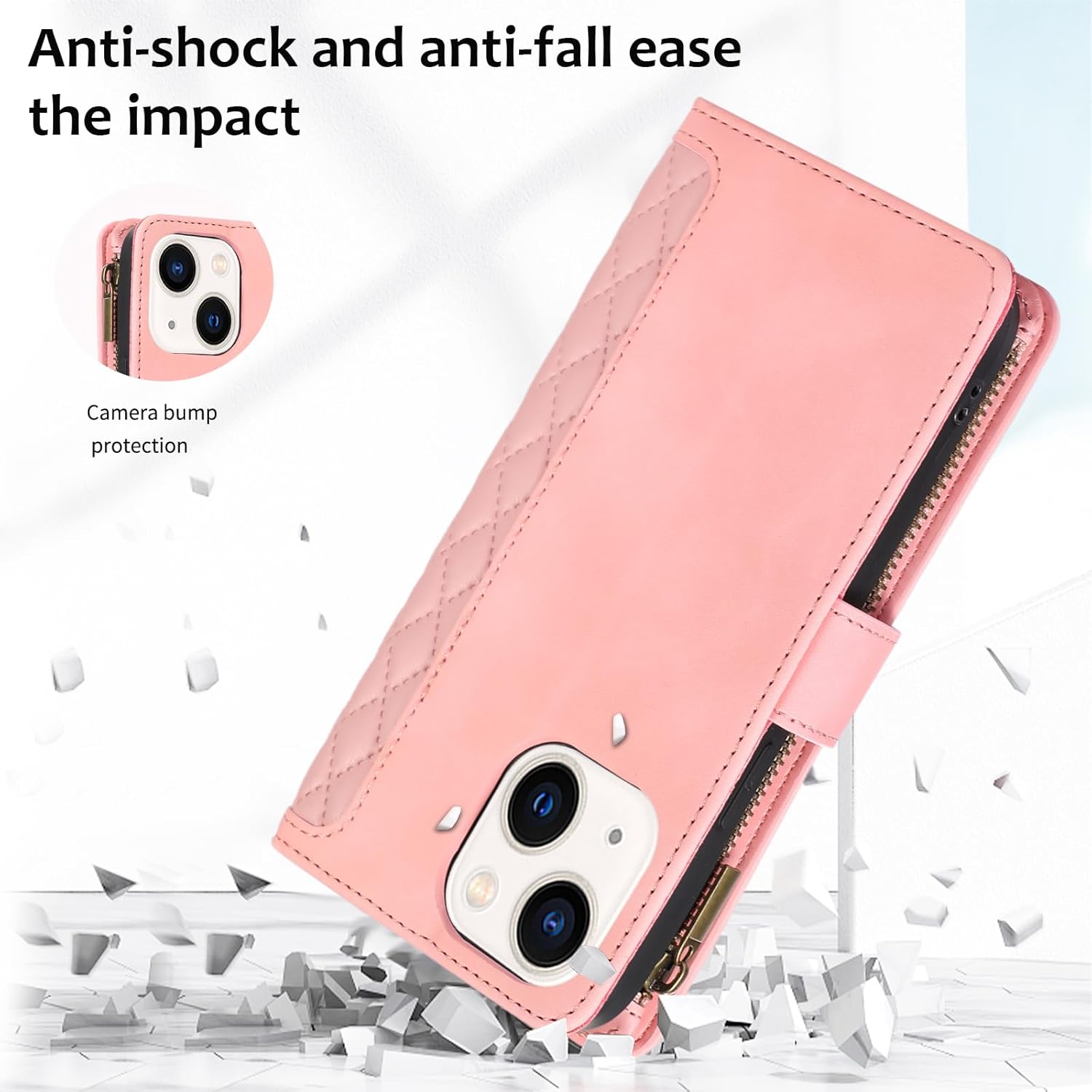 Asuwish Phone Case for iPhone 14 6.1 inch Wallet Cover with Tempered Glass Screen Protector and Wrist Strap Leather Flip Zipper Card Holder Cell iPhone14 5G i i-Phone i14 iPhone14case Women Rose Gold
