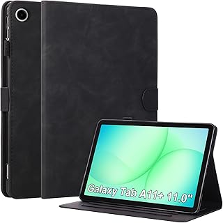 Hülle für Samsung Galaxy Tab A11+ Plus/ A9+ Plus: Elegante Einfarb-Design mit Stifthalter und faltbarem Standfuß für Büro und Reise - Schwarz
