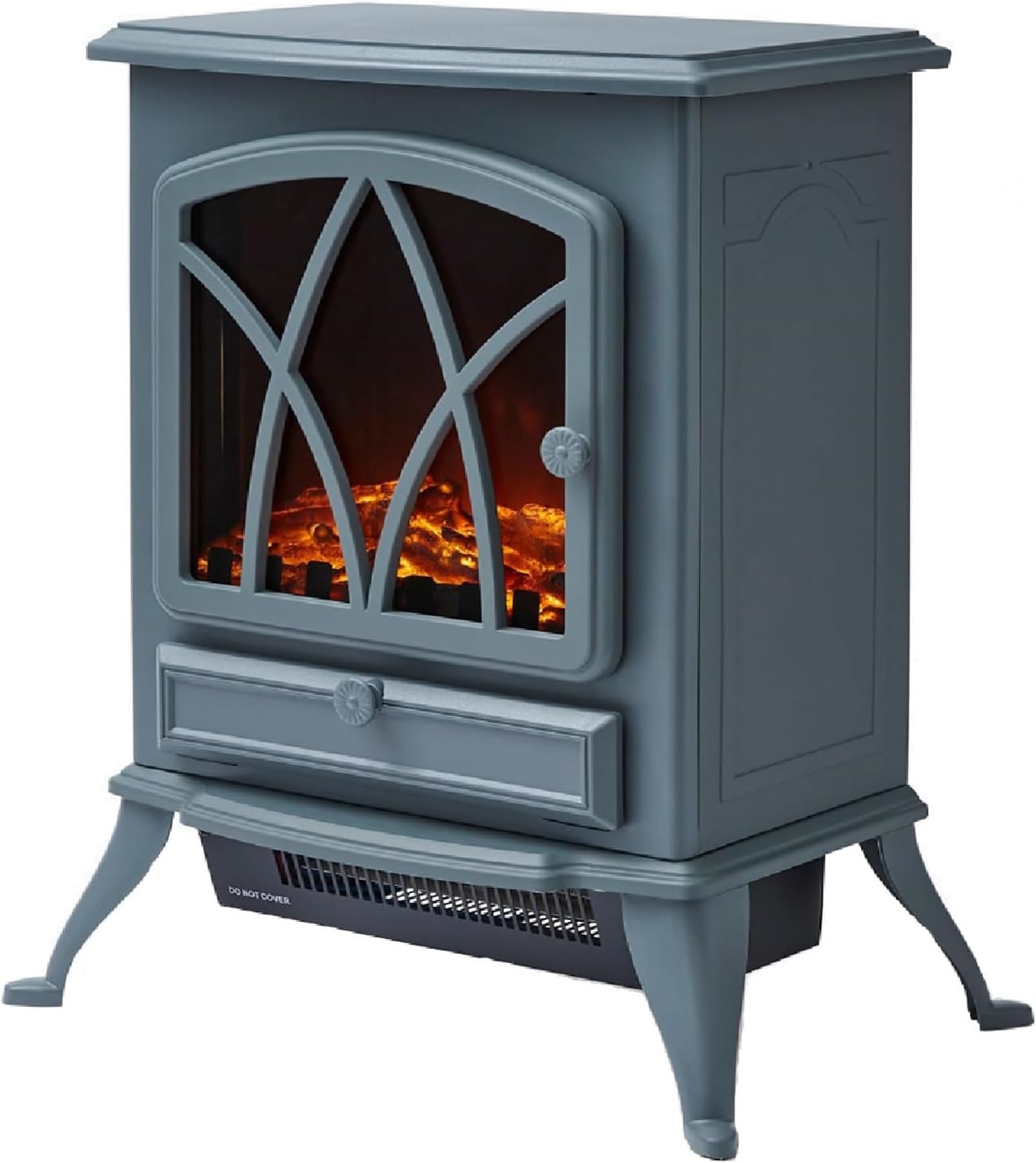 WL46018G Stirling Portable Electric Fire Stove Heater with Realistic LED Flame Effect, Adjustable Thermostat, Overheat Protection, 2000W, Grey