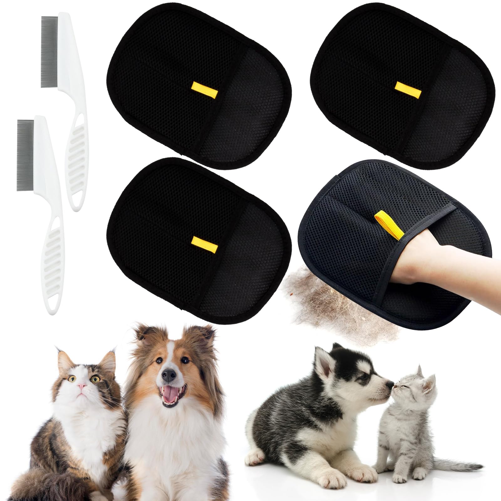 DAVBNM 4PCS Pet Grooming Gloves, Pet Hair Remover, Static Removal Gloves Pet Hair, Pet Hair Removal Glove
