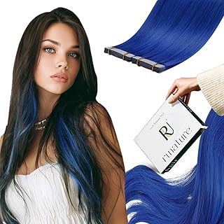 RUNATURE Extensiones Pelo Natural Adhesivas Azul 10Pcs 45cm 25g Extensiones de Cabello Humano #Blue