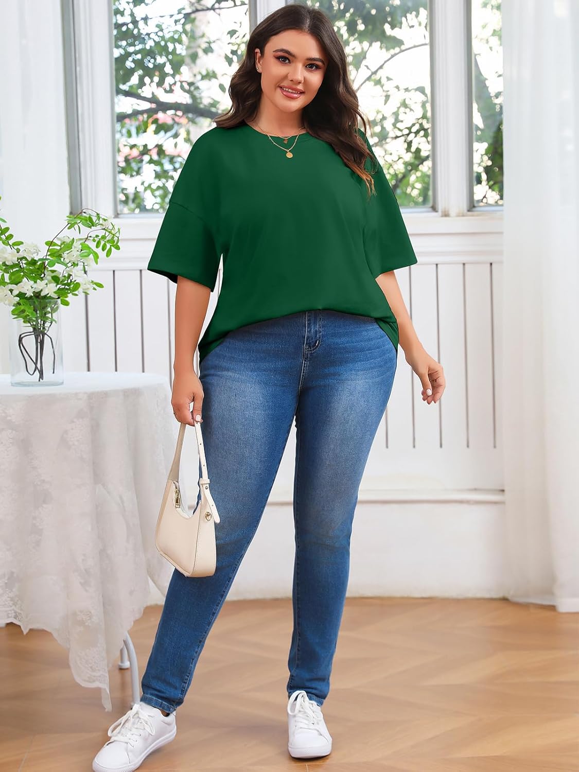 Fisoew Women's Plus Size T Shirts Oversized Tees Summer Half Sleeve Crew Neck Tunic Tops - Image 4