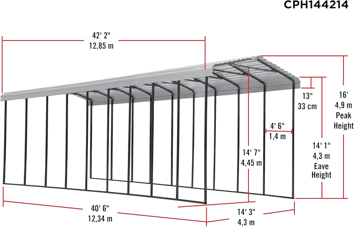 Arrow Carports Galvanized Steel Carport, RV Metal Carport Kit, 14' x 42' x 14', Eggshell