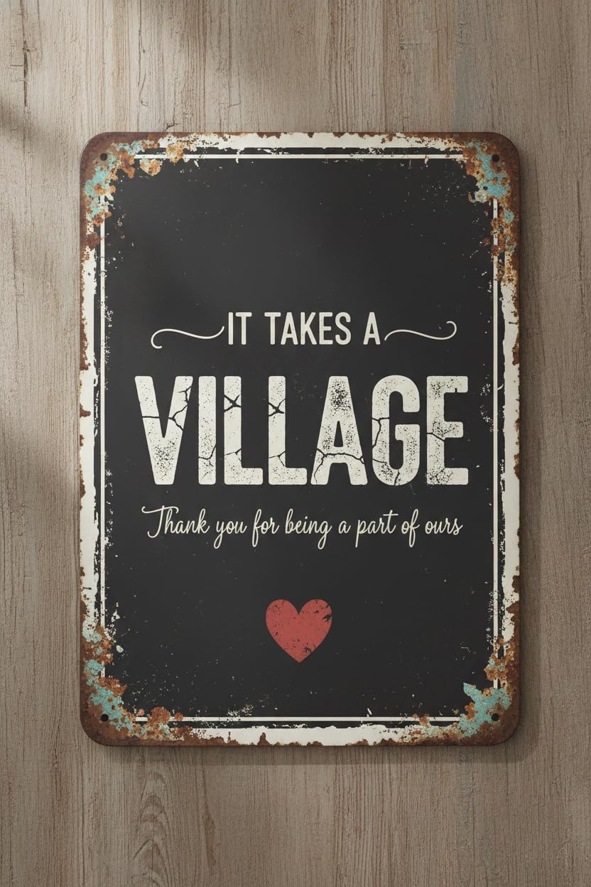 It Takes A Village Motivational Wood Plaque Desk Sign, Black