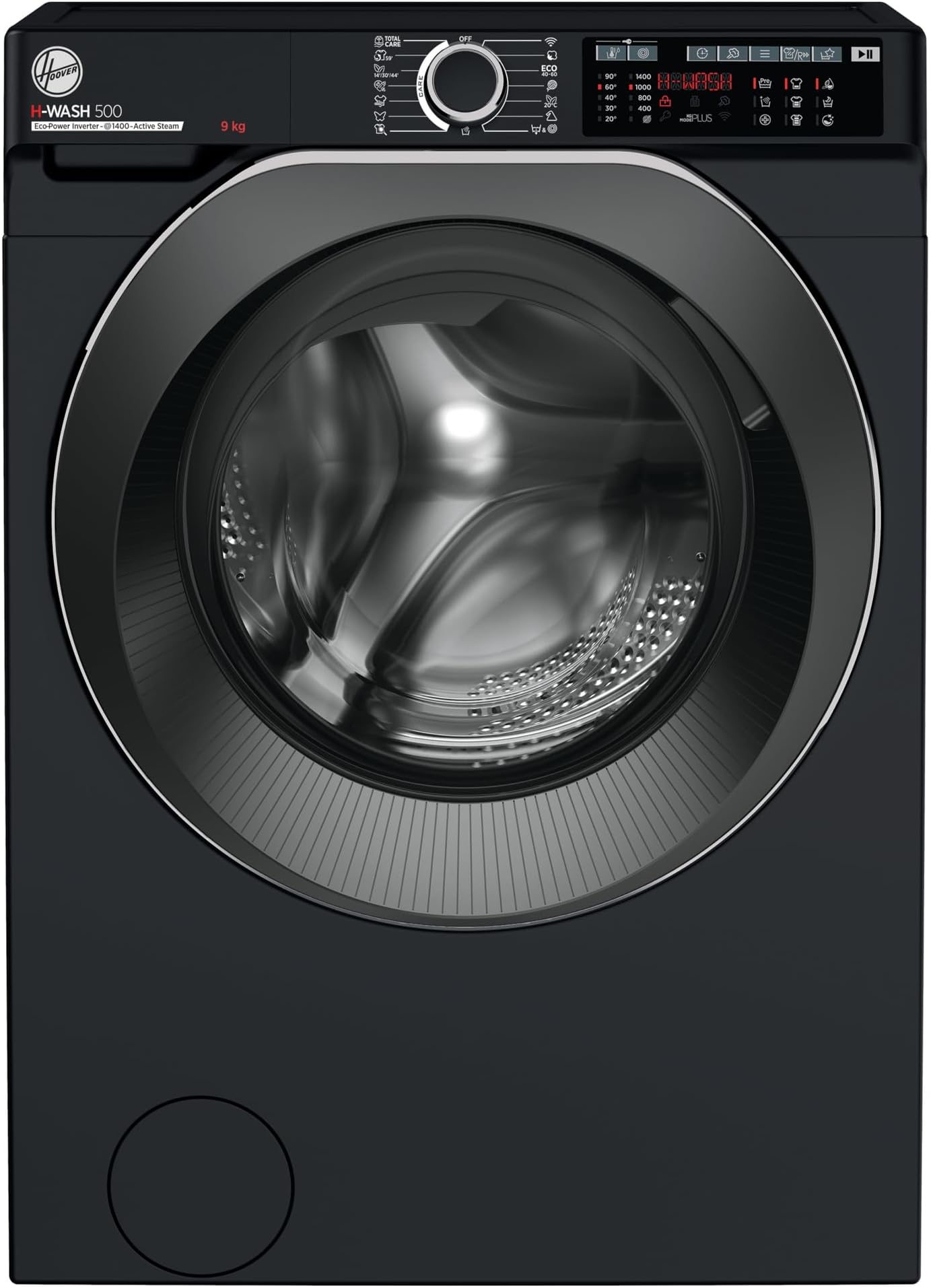 Hoover H-WASH 500 9kg Freestanding Washing Machine, 1400 RPM, A Rated, ECO‑Power Inverter Motor, hOn App, 60 Programmes, Care Dose, Power Care System, Black, 60x53x85 cm ‑ HW 49AMBCB/1-80Energy Label