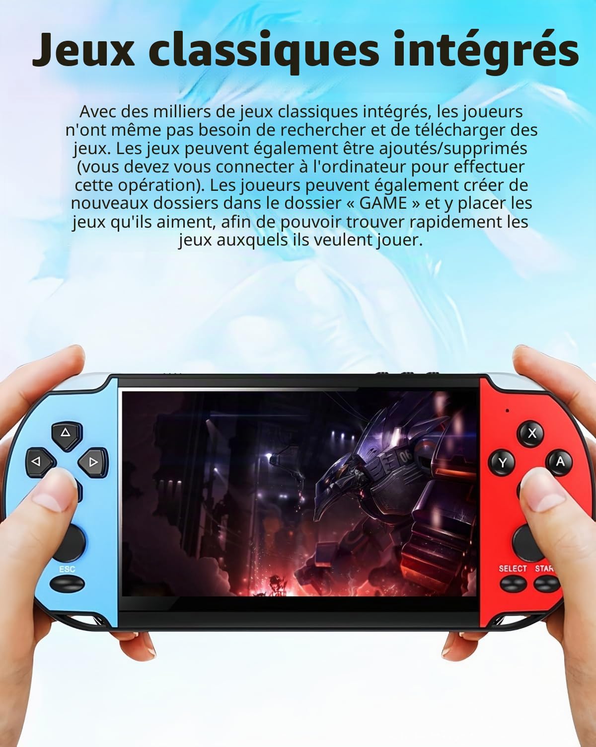 JXD 5,1 Pouces Rétro Console de Jeu Portable Multifonction Émulateurs Multiples Sortie Vidéo/Musique/Livres Numériques/TV Voyage/Plein air/Loisirs Divertissement Cadeau d'anniversaire/de Noël