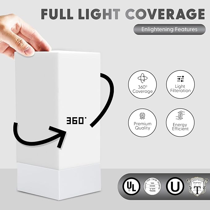 Enlighten Enlighten Shabbos Lamp, Kosher lamp for Shabbat & Yom Tov, White White Collar Table Lamps and Nightlight for Bedroom Living Room, LED Dimmable Square Table lamp, (10W Eqv 75W, 730LM, 3500K,) photo 2