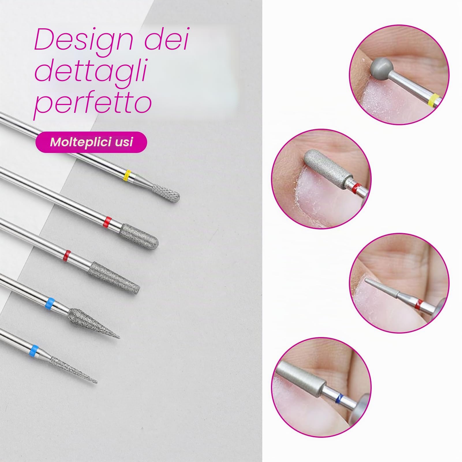 30pcs punte fresa unghie per Fresa Manicure Elettrica 3/32, ricambi fresa per unghie, punta fresa rimozione gel per Lucidatura,Rimozione Gel, Pelle Morta, Strumenti per Manicure