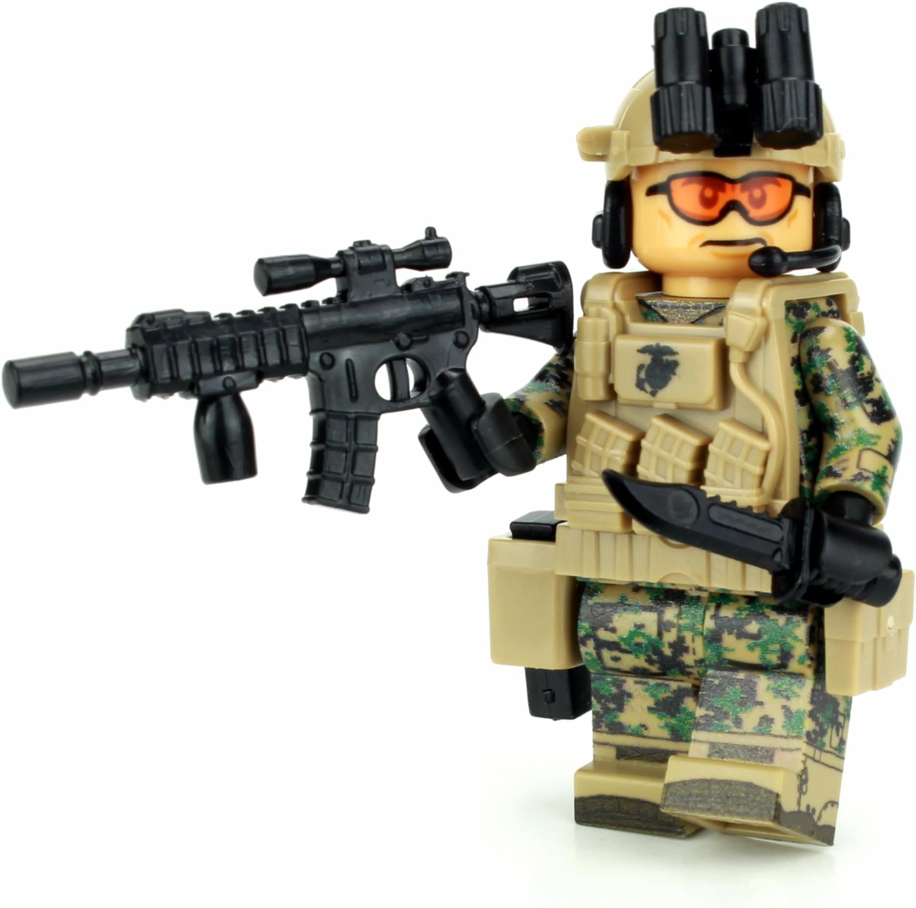 Battle Brick 1.6 Inches Tall Marine Force Recon MARPAT Custom Minifigure | Collectible Genuine Military Minifig | Accessories Made in the USA | Printed Camo | Great Gift for Ages 10+ to Adult AFOL