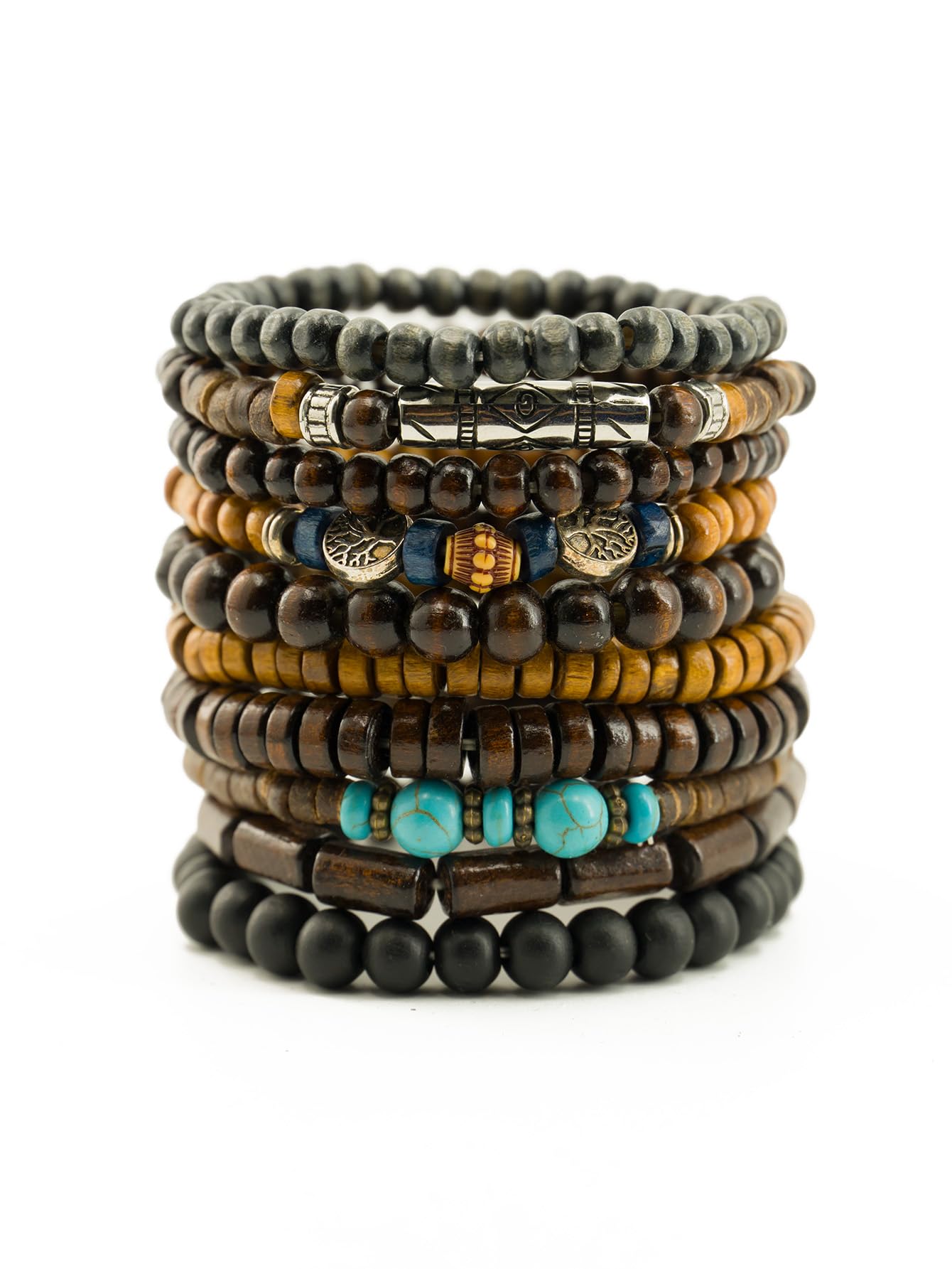 Ensemble de 10 Bracelets bohèmes en Perles pour Hommes et Femmes, Style Punk, en Bois. Bijoux symboliques.