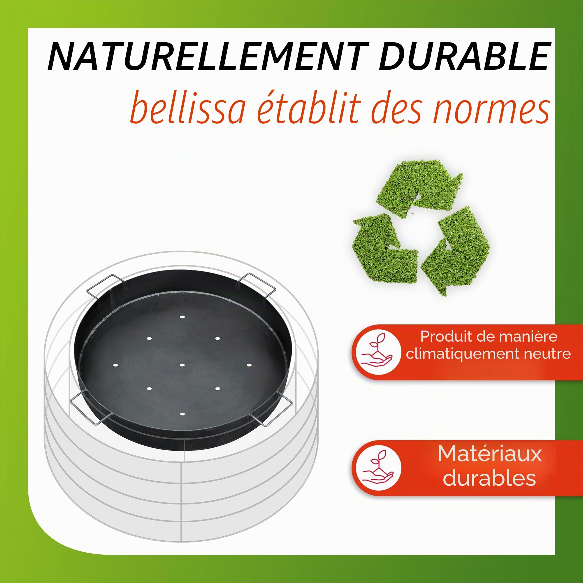 bellissa bac à Charbon émaillé - 95585 - barquette pour Grill en tôle d'acier émaillée pour Emplacement pour feu en gabionle - diamètre 65 cm, Hauteur 10 cm