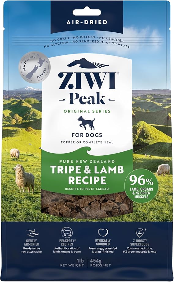 ZIWI Peak Air-Dried Dog Food Tripe & Lamb - All Natural, High Protein, Grain Free, Limited Ingredient w/ Superfoods (16oz)