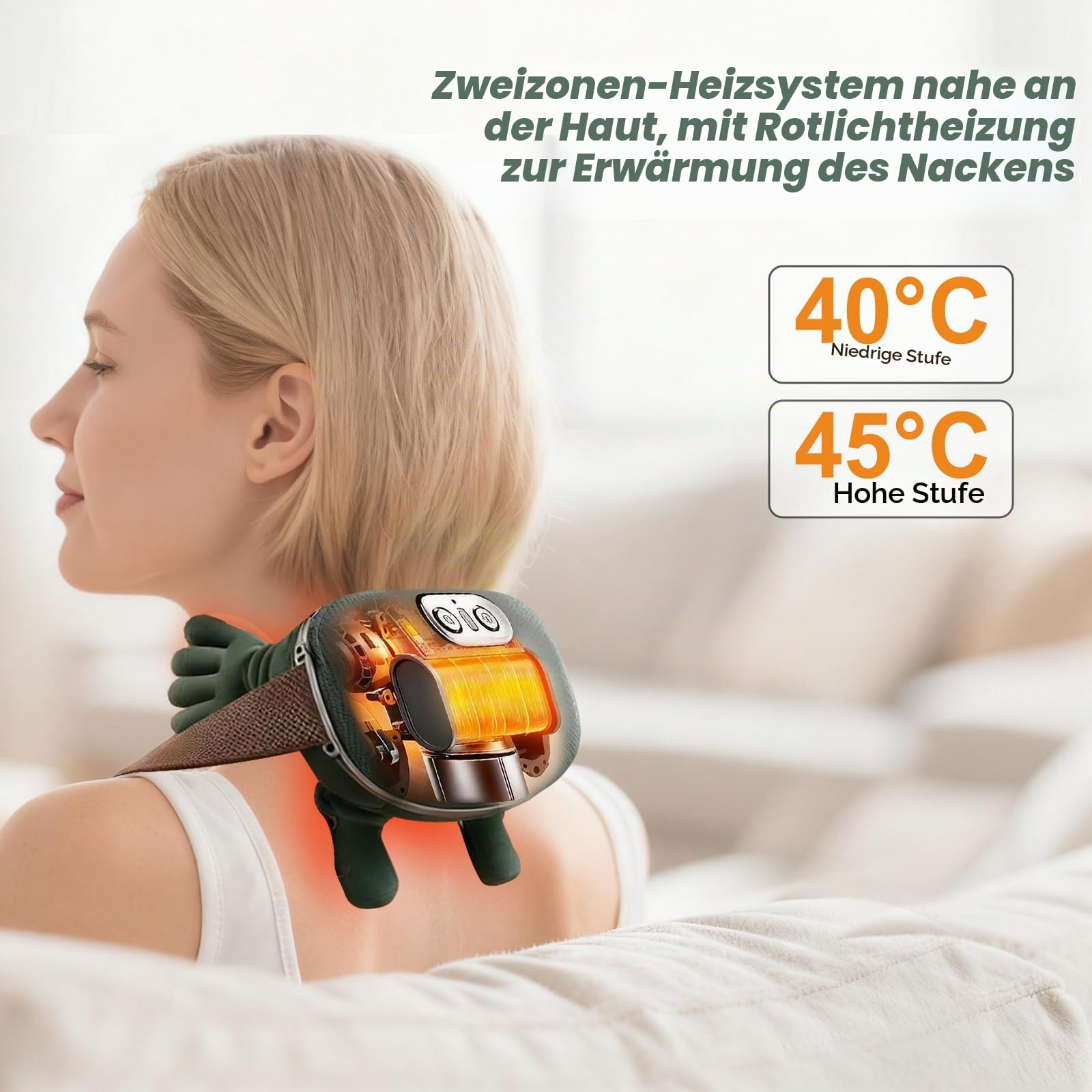 4D Shiatsu Nackenmassagegerät mit Wärmefunktion, Kabellos Schultermassagegerät, 3 Massagestufen, 2 Wärmestufen 40℃/45℃, Knetmassage für Nacken Schulter Rücken, für Büro Zuhause Reise (A)