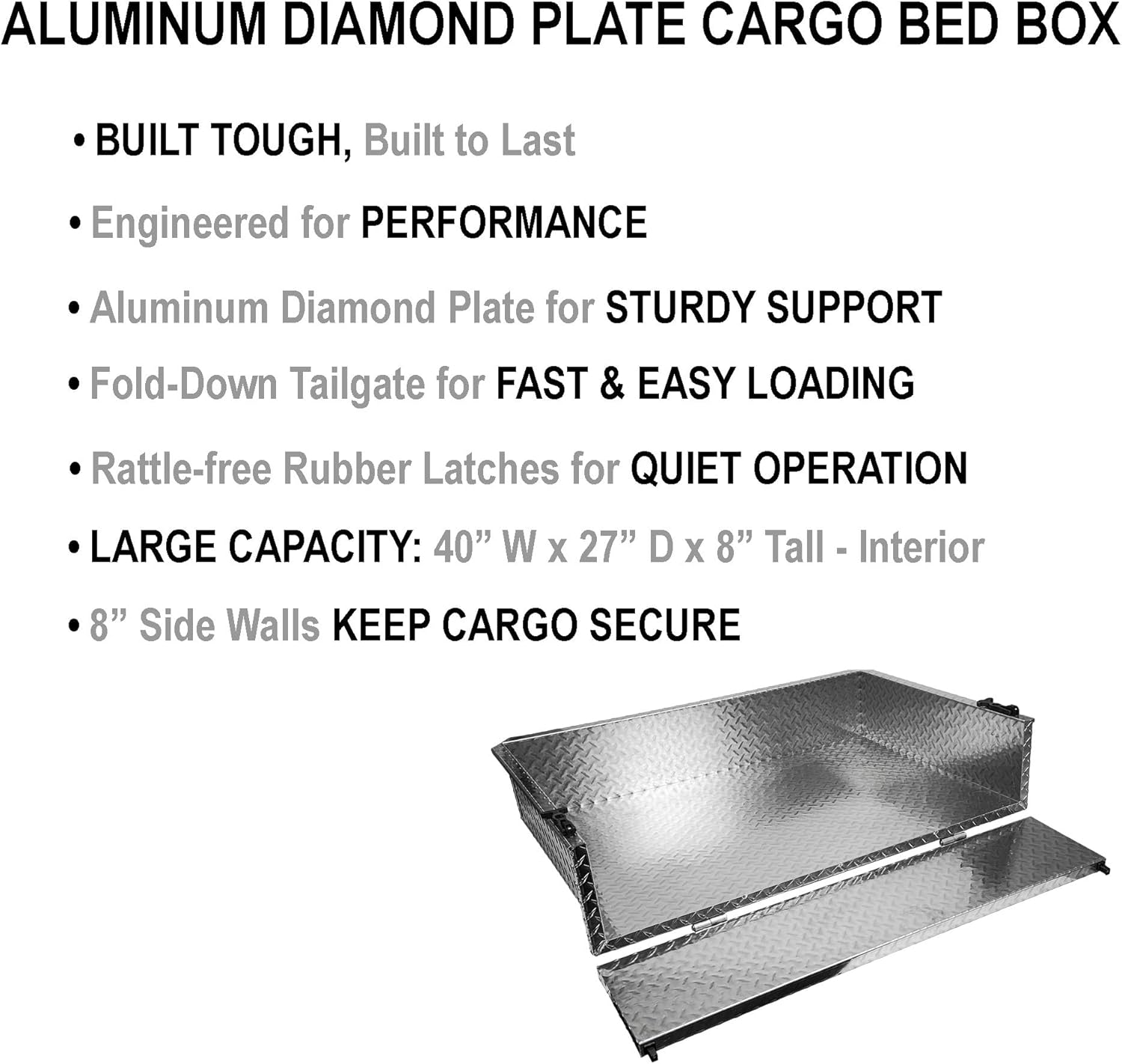 Performance Plus Carts Golf Cart Aluminum Diamond Plate Utility Bed Cargo Box (Cargo Box ONLY)