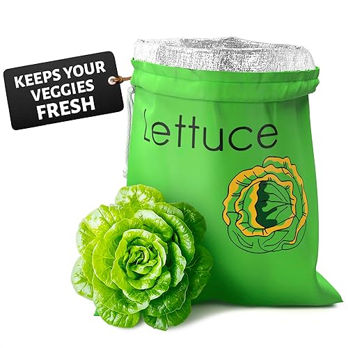 Lechuga Keeper para refrigerador  Bolsas de almacenamiento reutilizables de 3 capas con forro de aluminio y cordón  Transpirable, lavable,