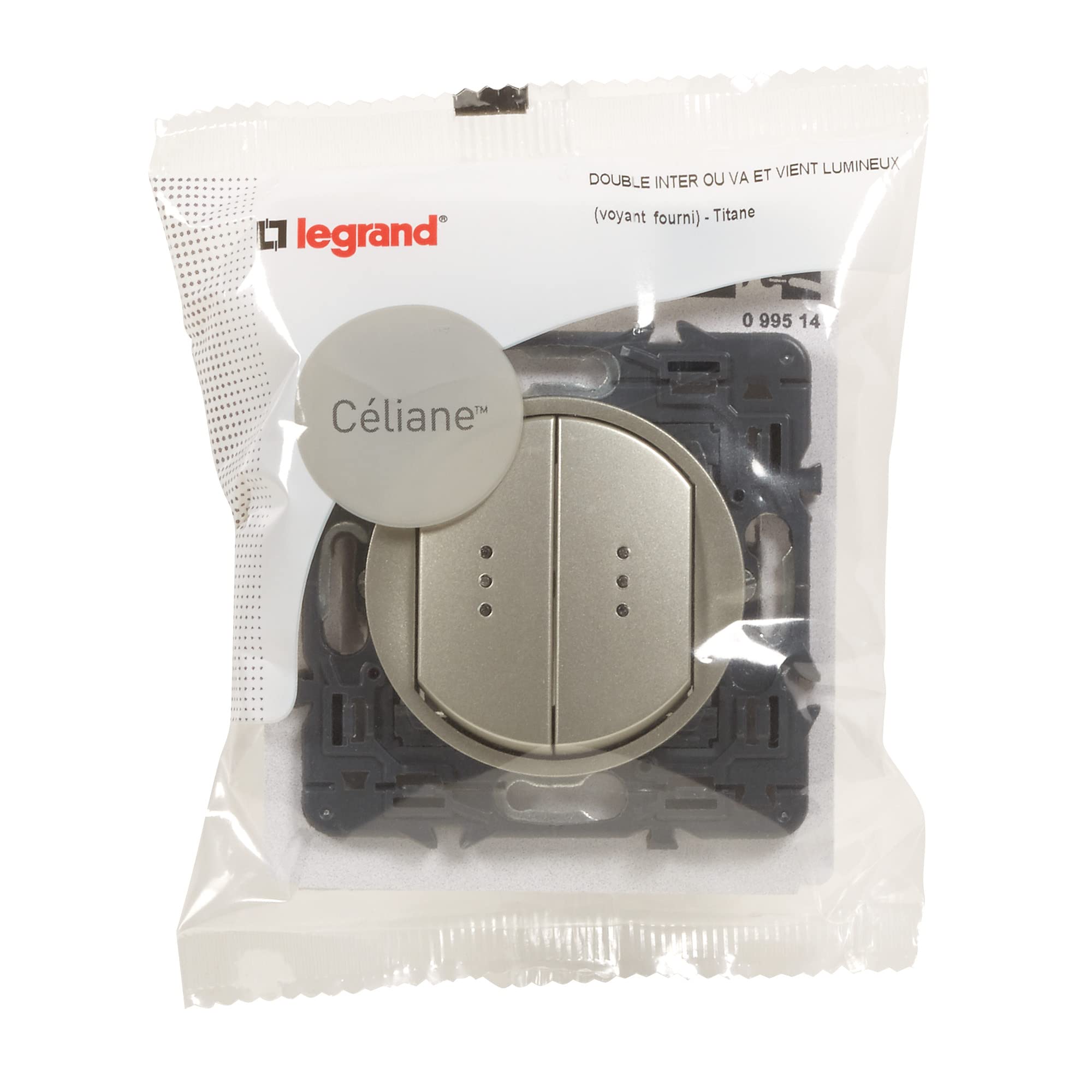 Legrand - Double interrupteur ou va-et-vient lumineux (voyant fourni) Céliane Soft - Titane