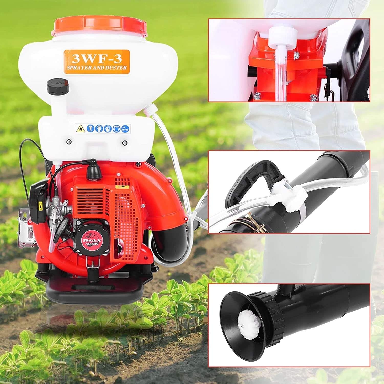 Nebulizzatore agricolo da 14 litri, alimentato a motore a benzina, soffiatore per foglie 7500r/min, a zaino, per applicazioni in giardino e acqua
