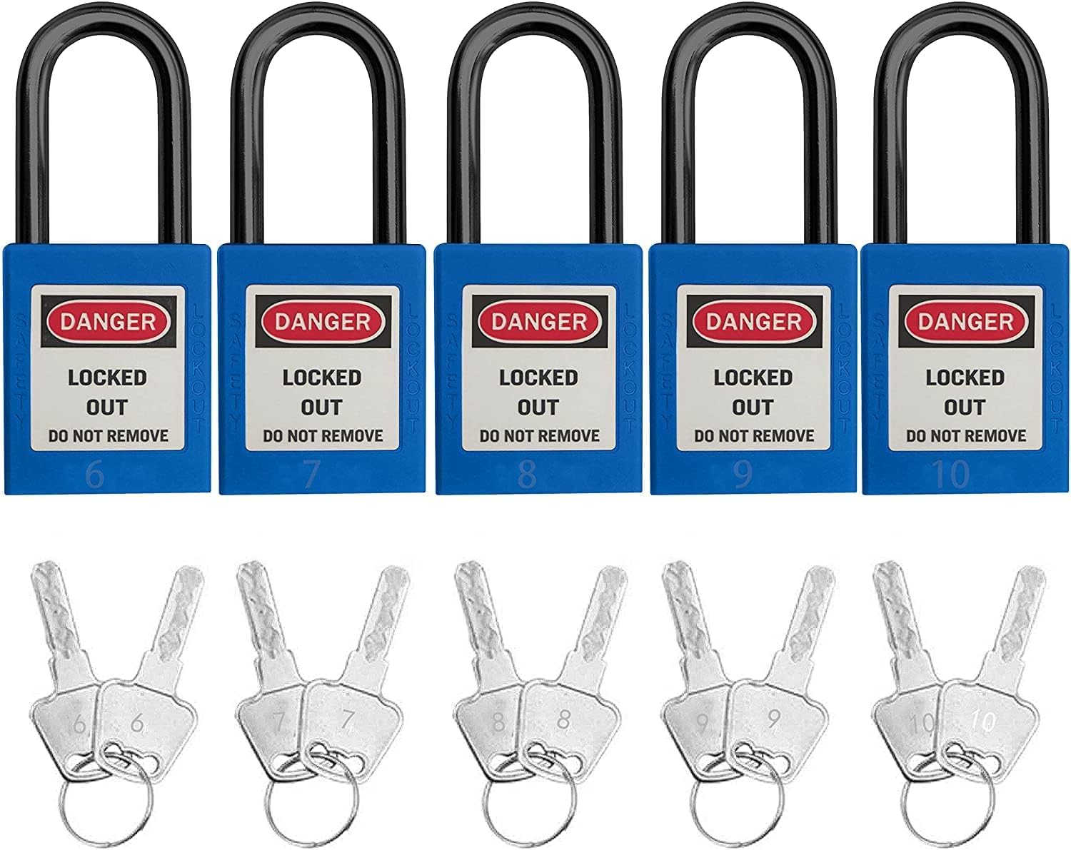 SAFBY OSHA Loto - Candado de seguridad con llave diferente, candado seguro OSHA Loto para estaciones y dispositivos de bloqueo y etiquetado (azul 1-10)