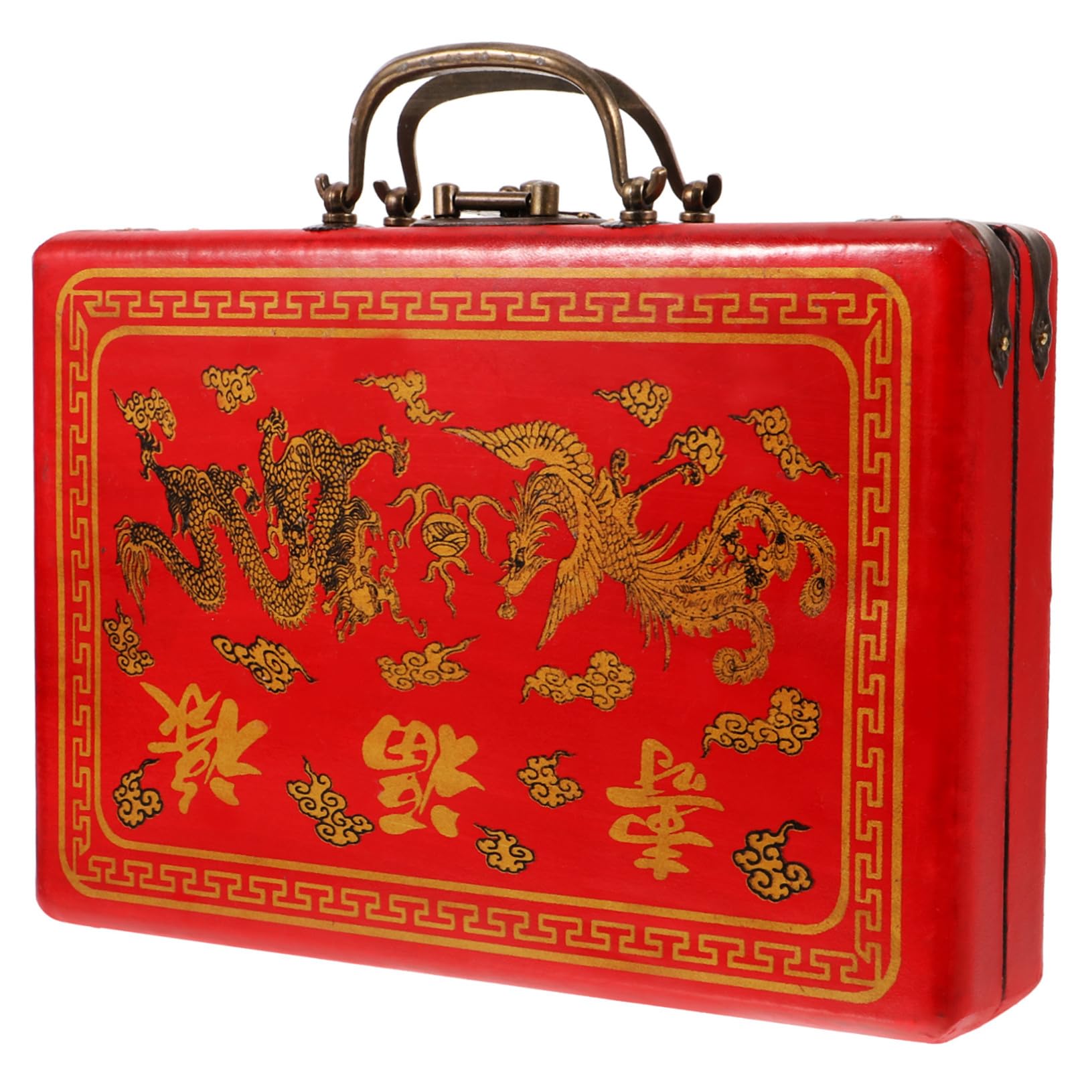 Boîte pour Jeu de Mahjong HANABASS en Bois Rectangulaire Vintage Rouge