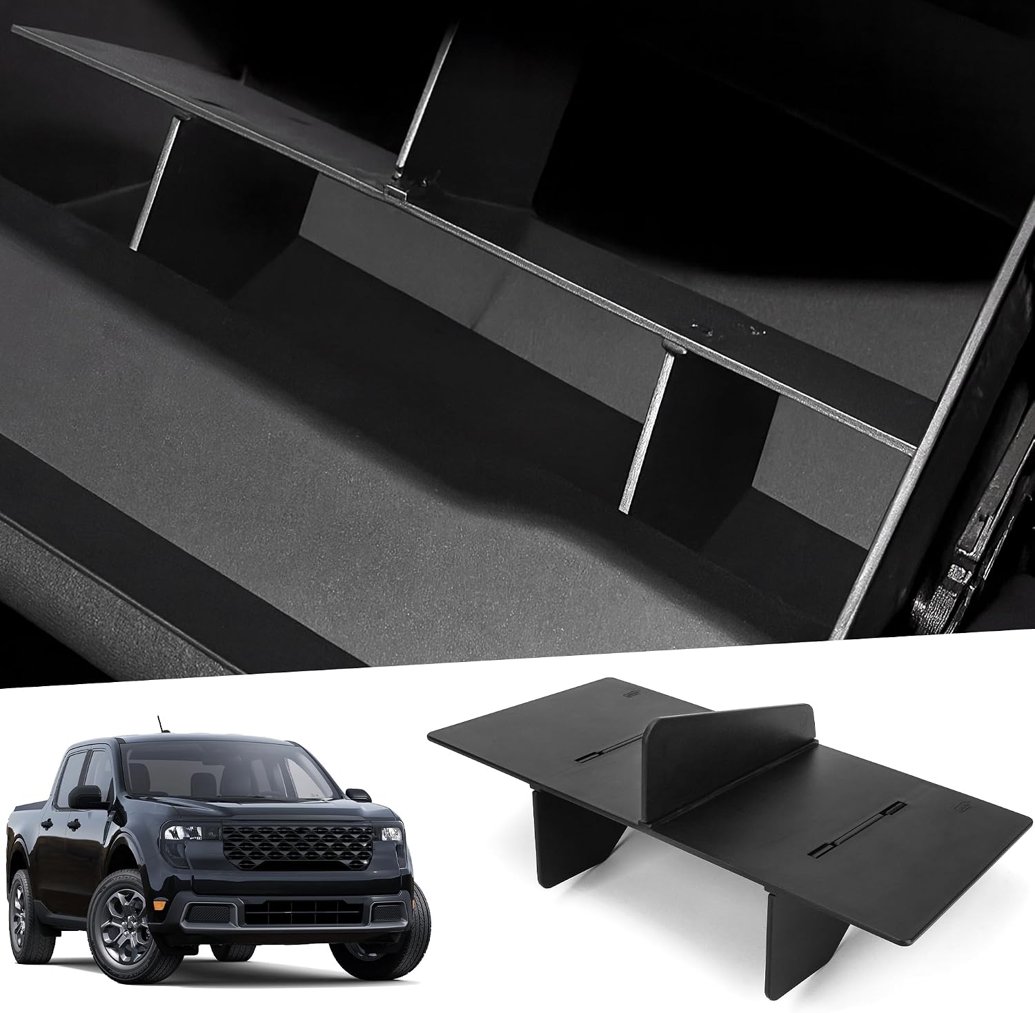 Glove Box Organizer Compatible with Ford Maverick 2026 2025 2024 2023 2022, Upgrade Car Storage Organizer Interior Classification Accessories Partition Divider Compartment Insert Tray, Black