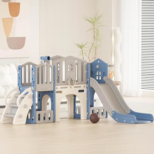 YUFU Juego de toboganes 9 en 1 para niños pequeños de 1 a 3 años, juego para niños pequeños con escalador, lanzamiento de anillo, aro de baloncesto