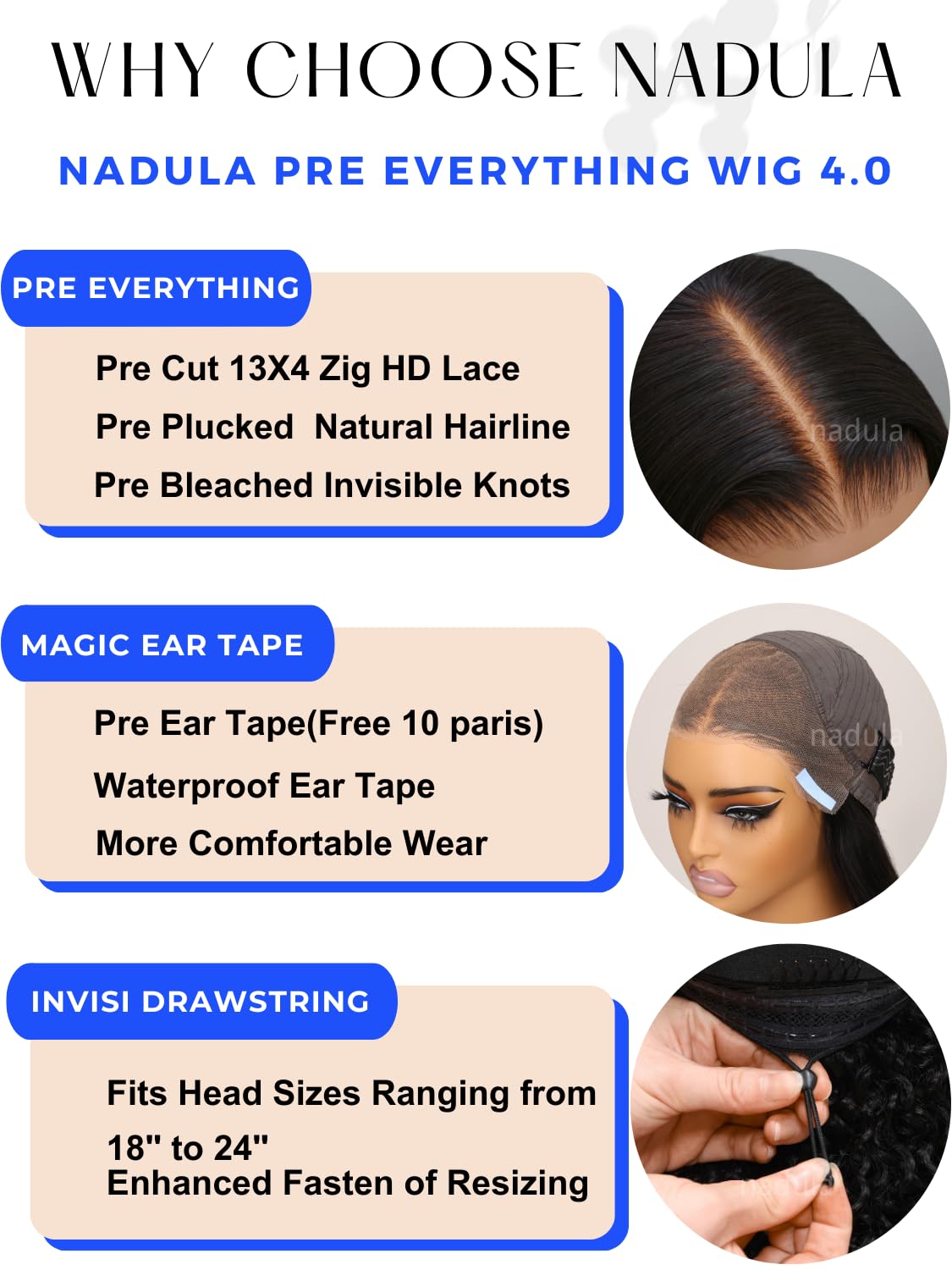 Nadula 13x4 HD Golden Brown Highlight Curly Water Wave Drawstring Wig Human Hair, Glueless Pre Everything Bye Bye Knots Mixed Curly Wavy Lace Frontal Wig Pre Plucked with Ear Tape Ready to Go 20inch
