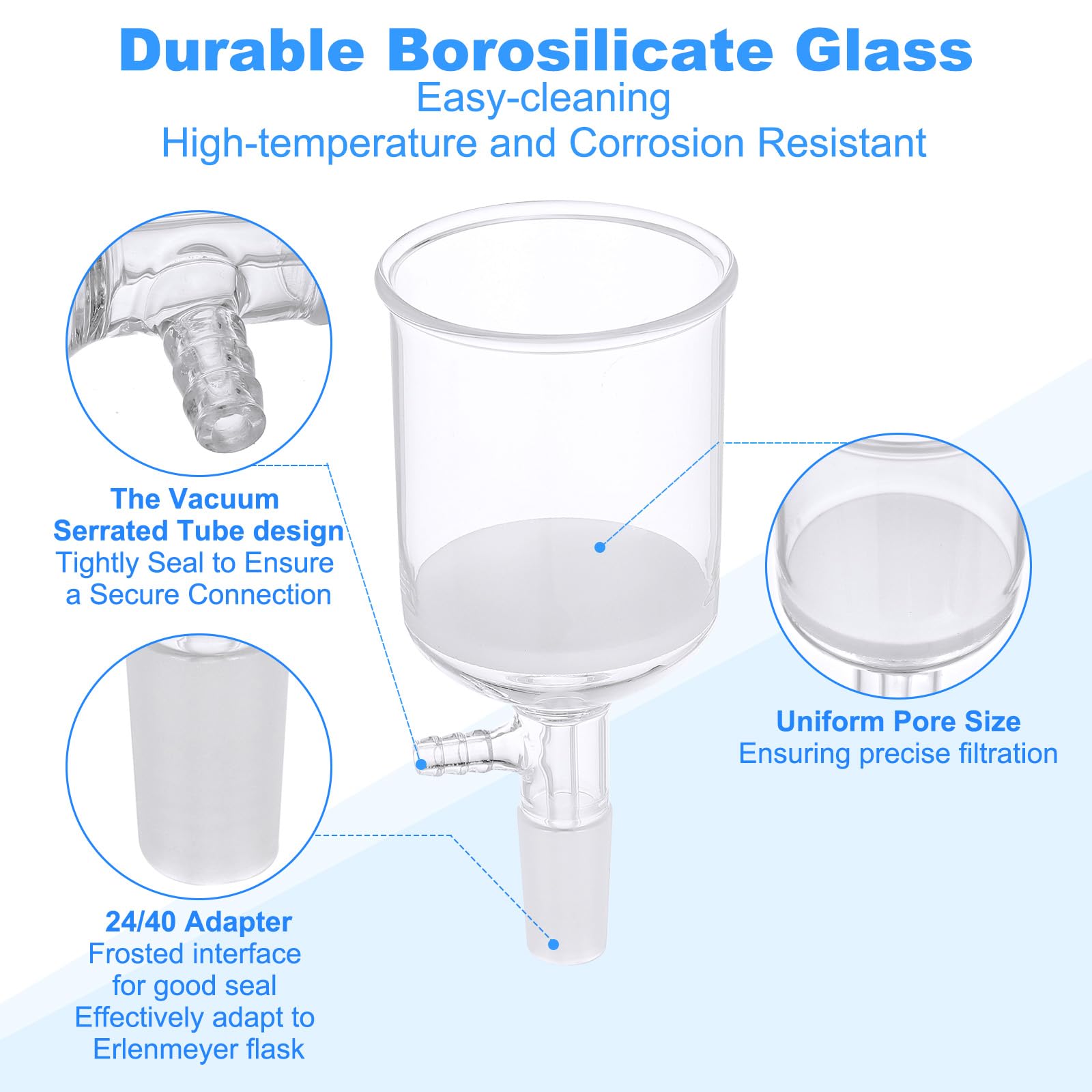 PATIKIL Buchner-Trichter 250ml Borosilikatglas Buchner-Filtertrichter Mit Feiner Fritte (G3) 24/40 Standard Schliff Inner Joint Für Labor Experiment Durchsichtig 75mm ID 84mm Tiefe