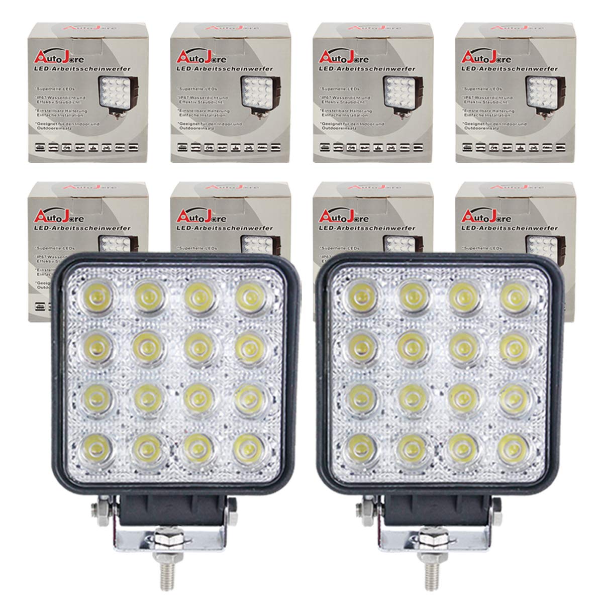 8 fari da lavoro a LED da 48 W, 4 pollici, per trattore, escavatore, fuoristrada, SUV, ATV, UTE UTV, 12 V, 24 V