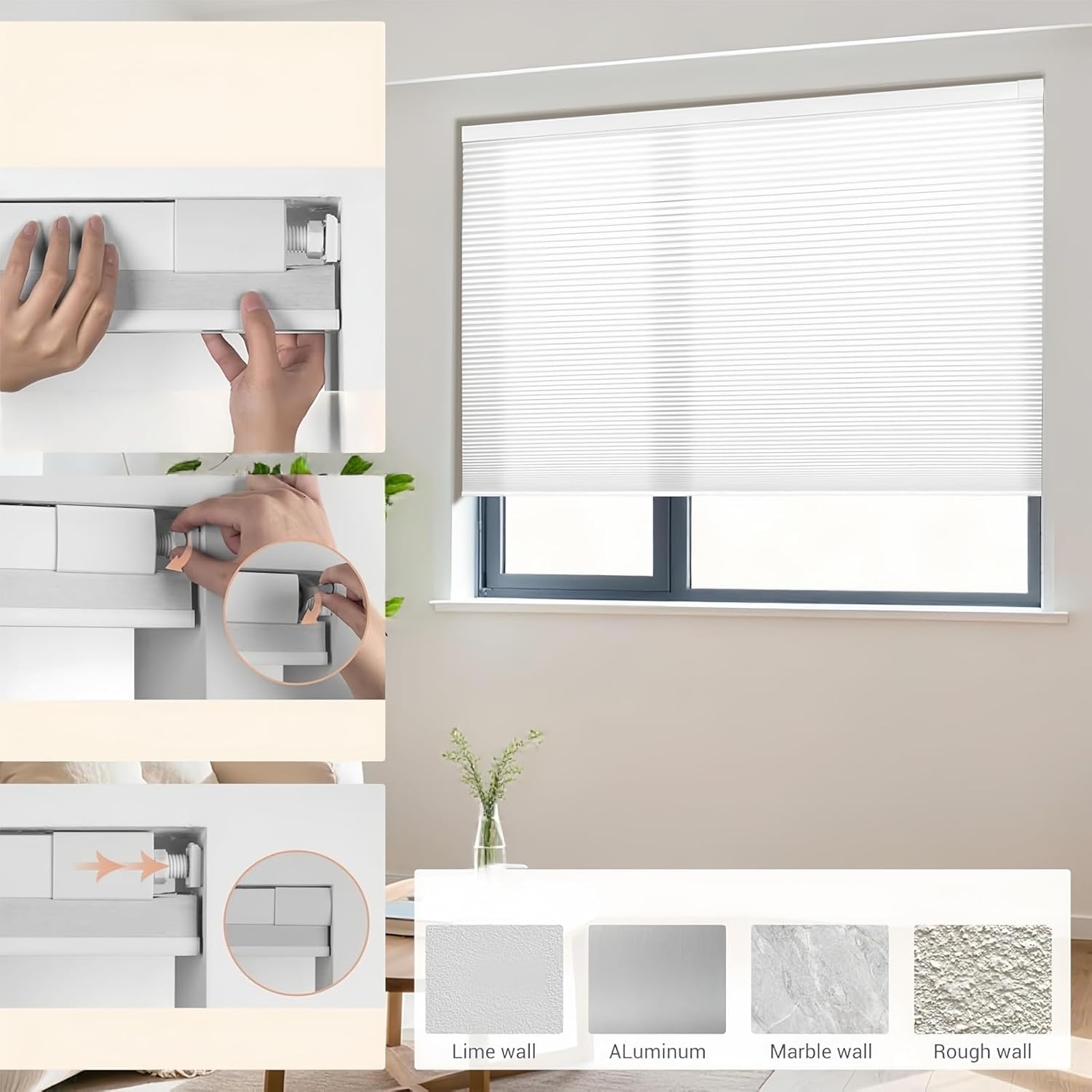 No Drill No Tools Blackout Cellular Shades for Indoor Windows Cordless Honeycomb Blinds Thermal Insulated Noise Reduction,Privacy Protection UV Protection Blinds，Black,48 1/4" W×72" H