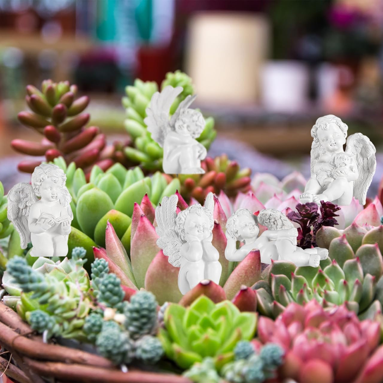 5pcs Decorative Angel Garden Stakes：Resin White Angle Statue, Cherub Cake Topper, Cemetery Decorations for Grave - Solar Angels for Cemetery Weather Ornaments for Outdoor, Balcony, Yard