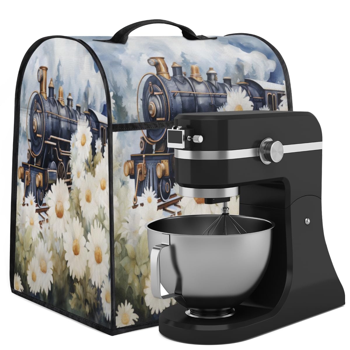 Coffee Maker Cover Watercolor Flower Train Kitchen Appliance Covers Small Appliance Covers Blender Cover Juicer Cover Dust Covers for Kitchen Appliances with Top Handle and Pockets,Washable,C512