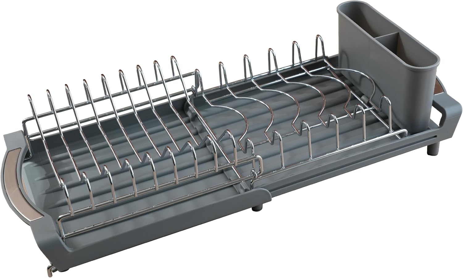 Dish Drying Rack Compact Expandable - A Space-Saving, Stainless Steel, Rust-Resistant Dish Drainer for Kitchen and Apartment Countertops/Sink Cabinets, Extendable from 11.42 to 19.9 inches (Gray)