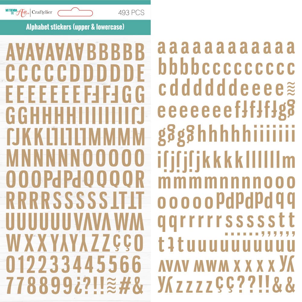 Craftelier - Self-Adhesive Alphabet Stickers with Upper and Lower case Letters, Numbers and Special Characters for Decorating Scrapbooking and Craft Projects, Colour: Brown
