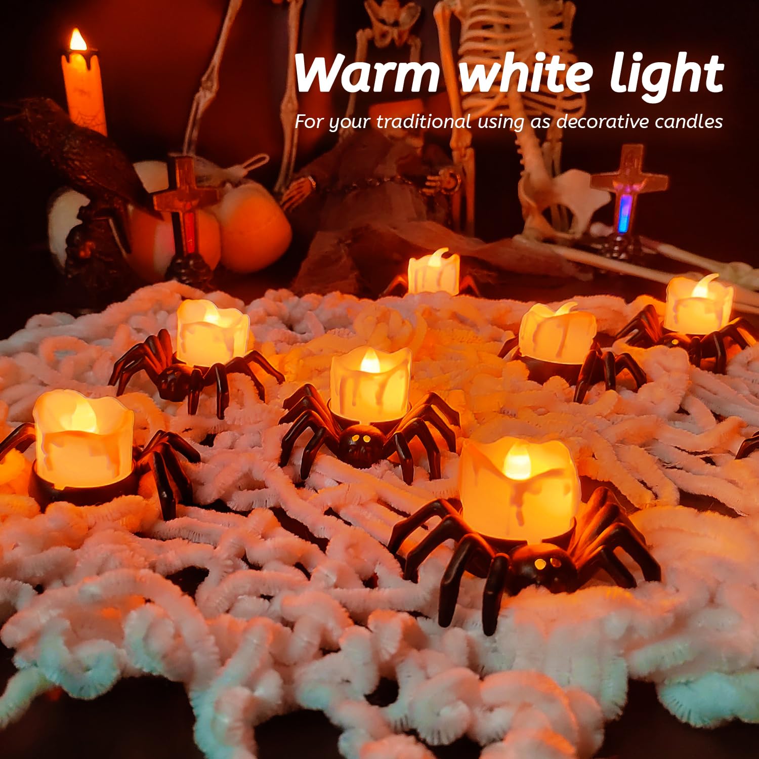 Halloween 6 Candeline A LED A Forma Di Ragno E Zucca - Luci Decorative Senza Fiamma A Batteria Per Atmosfera Spaventosa - 3