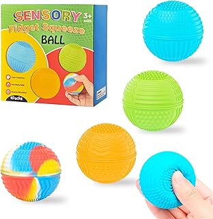 Lot de 4 Balles Anti-Stress Sensorielle pour Enfants et Adultes TDAH - Jouet d'Anxiété avec 10 Textures Différentes - Silicome Doux - Outil Fidget, pour Autisme, Concentration et Relaxation Musculaire