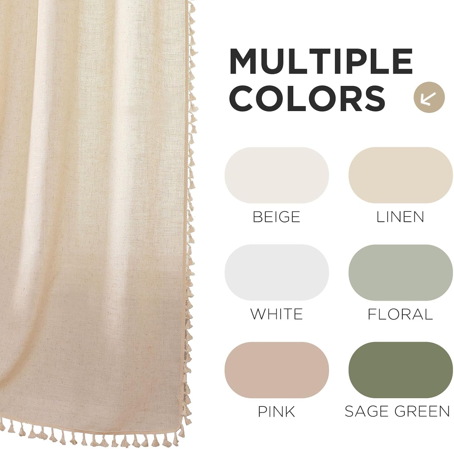 Joydeco Linen Boho Curtains 96 Inches Long 2 Panels, Super Soft Bohemian Farmhouse Curtains with Tassels, Semi Sheer Light Filtering Drapes for Bedroom Living Room (Rod Pocket, 52Wx96L)