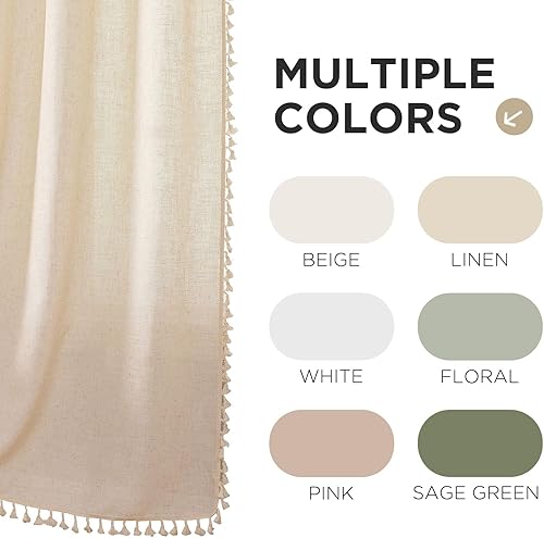 Miniatura 6 de Joydeco Cortinas bohemias de lino de 96 pulgadas de largo, 2 paneles de cortinas bohemias súper suaves con borlas, cortinas semitransparentes