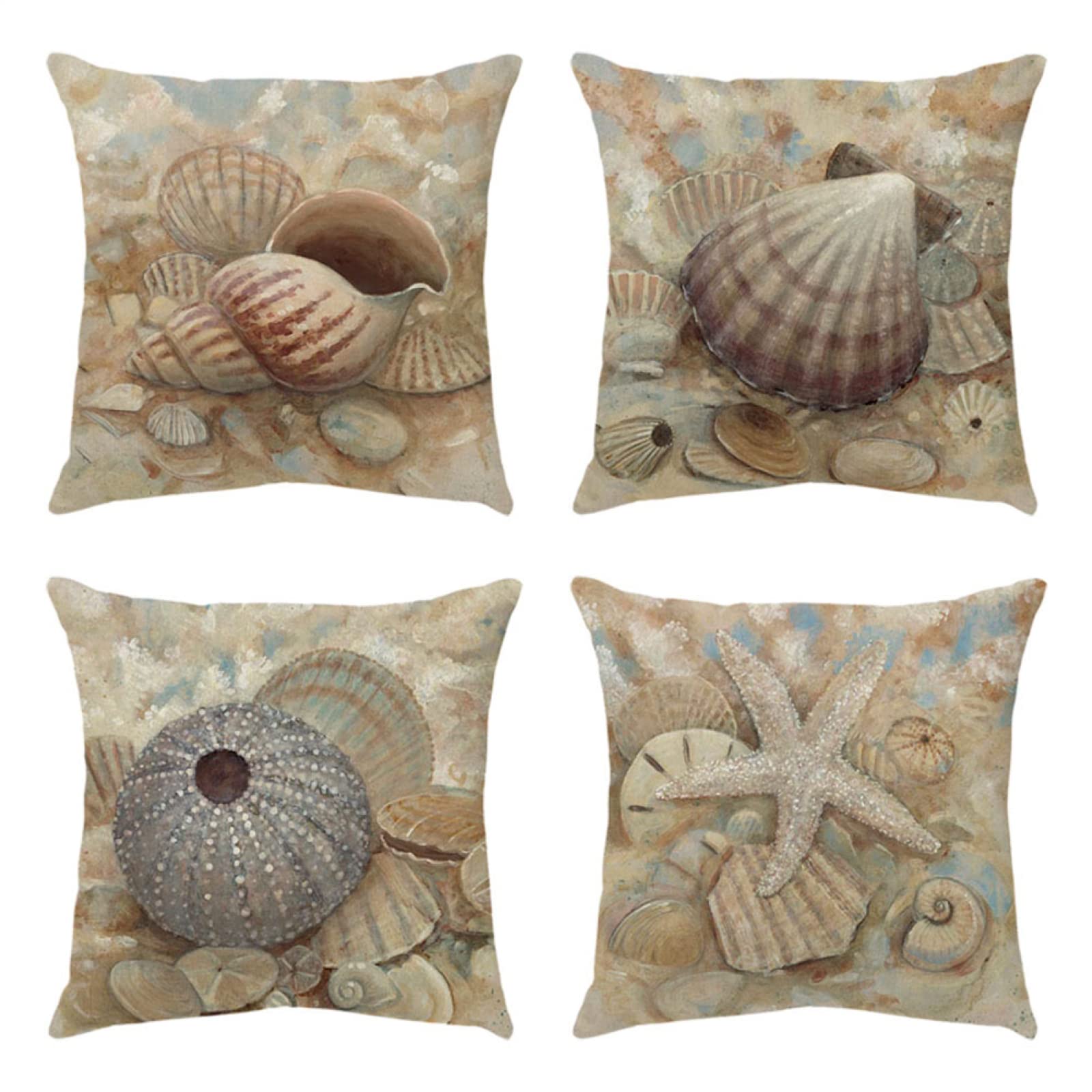 4 Piezas Funda de Almohada Combinación De Caparazón Marino Fundas de Cojín Terciopelo Sencillo y Decorativo para Sofá Camas Dormitorio Coche Lino Cojines Throw Pillow Covers 60x60cm/24x24 Inch