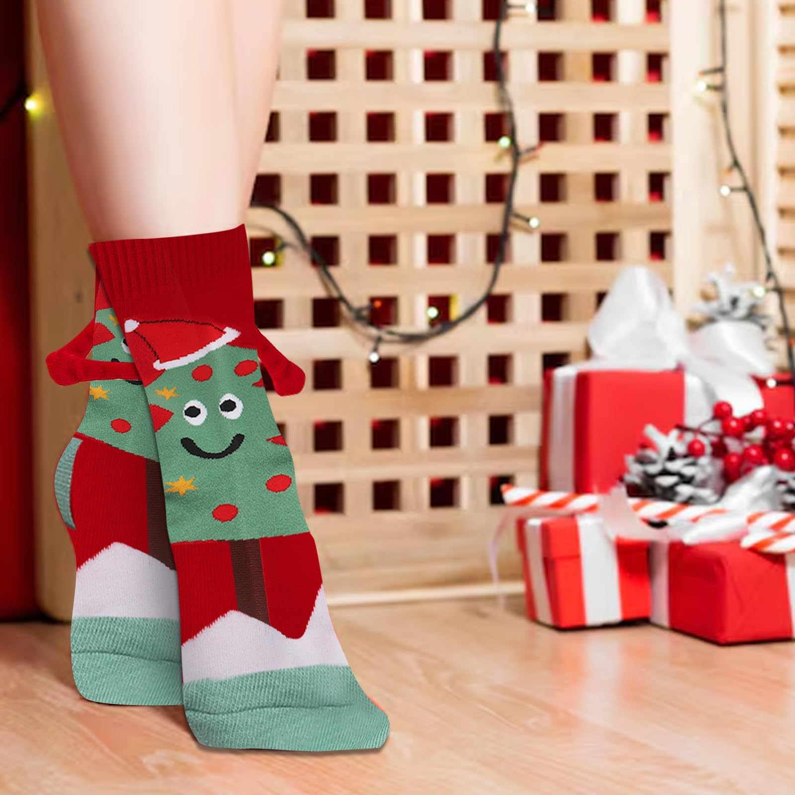 2 Paia Calzini Magnetici Natalizi Con Manine Che Si Tengono: Divertenti Calze Unisex Per Coppie, Regalo Simpatico