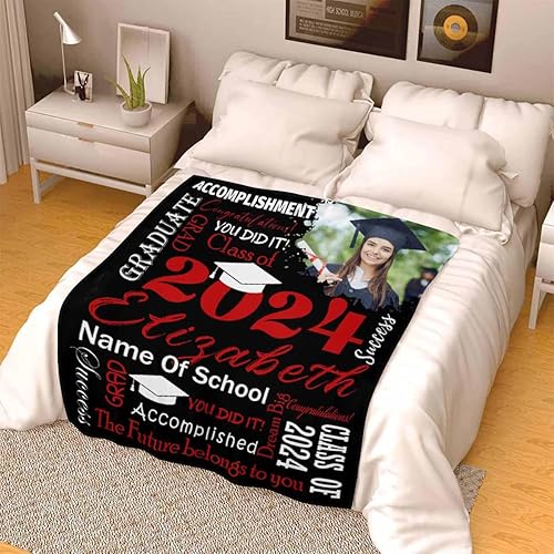 Miniatura 4 de D-Story Mantas personalizadas con fotos, texto, regalo de graduación universitaria, regalos de graduación para mejores amigos, manta personalizada